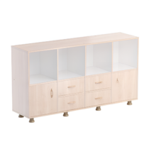 Шкаф-стеллаж верхняя часть без дверок, нижняя часть с 4 - мя ящиками и 2-мя дверками (бук/белый) - «globural.ru» - Всеволожск