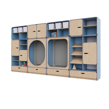 Детская стенка с местом для хранения и зонами отдыха из коллекции «НЕГА» (цвет голубой) - «globural.ru» - Всеволожск